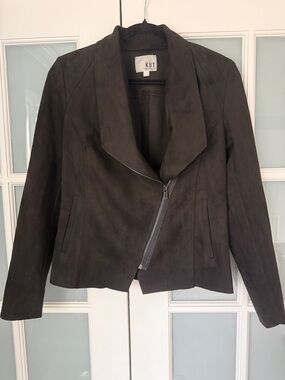 Kut from the Kloth Black Faux Suede Asymmetrical Zip Jacket